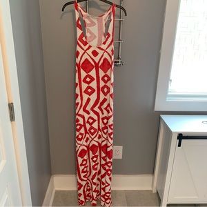 LOFT Red and White Geometric Maxi Dress